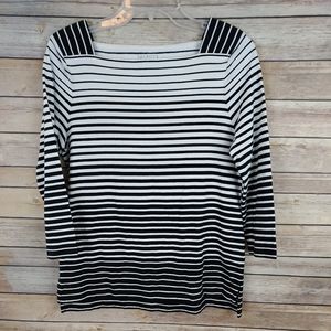 Talbots Small White Black Striped Knit Top